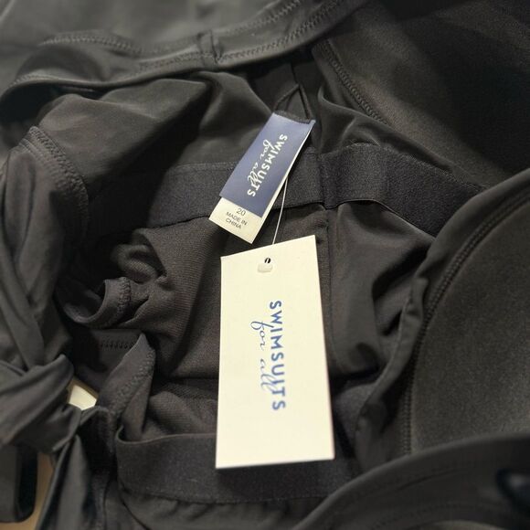 Swimsuits For All Black Hi-Cut One Piece Swimsuit with Flirty Back Tie Sz 20 NWT - Picture 8 of 10